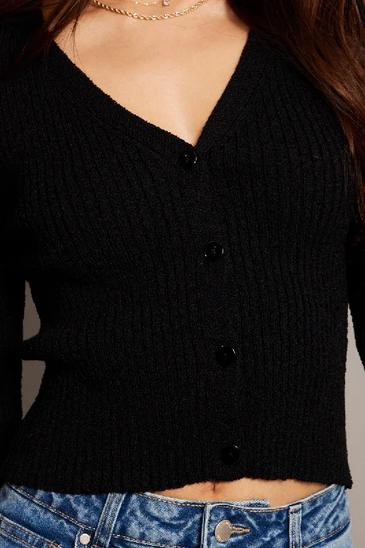 Black knit Cardigan Long Sleeve V Neck