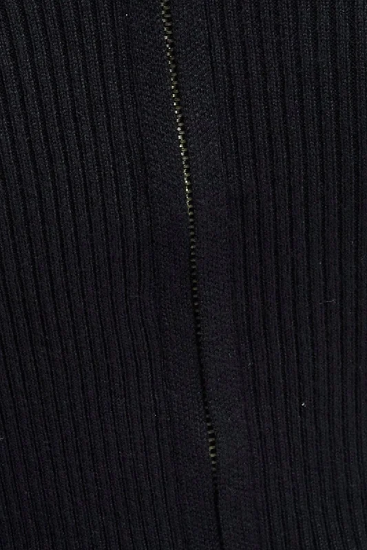 Black Knit Zip Up Cardigan Hooded