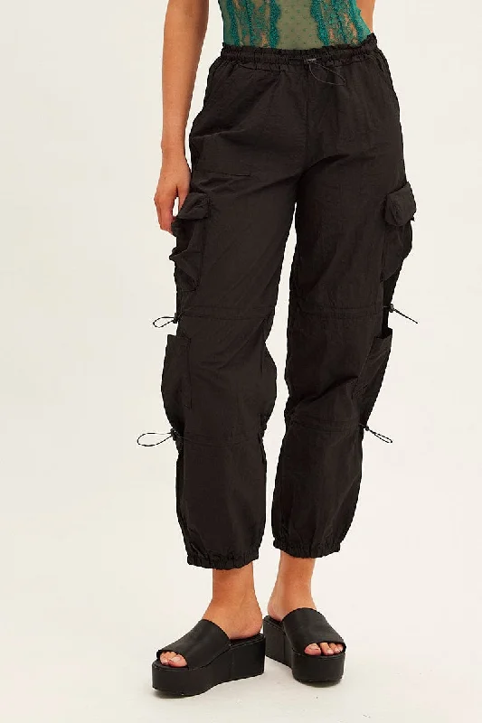 Black Low Rise Cargo Pants