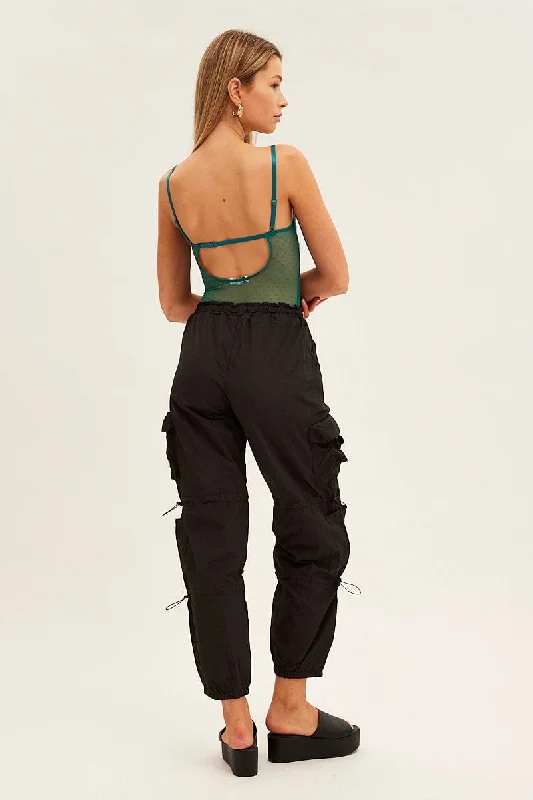 Black Low Rise Cargo Pants