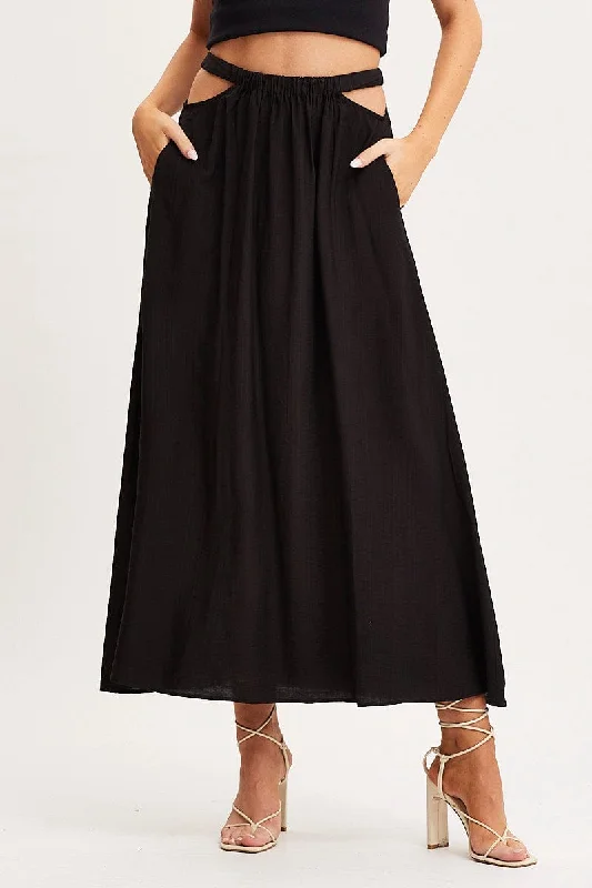 Black Maxi Skirt High Rise Cut Out