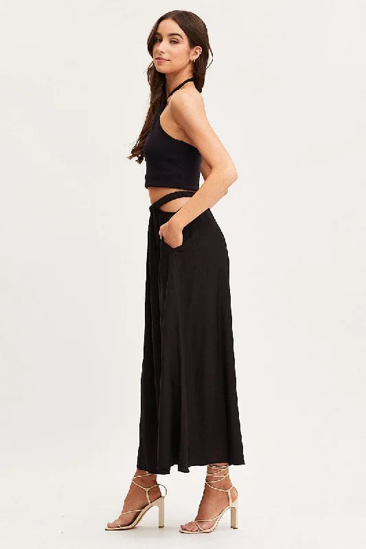 Black Maxi Skirt High Rise Cut Out