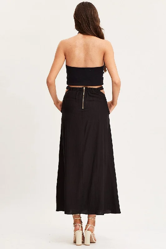 Black Maxi Skirt High Rise Cut Out