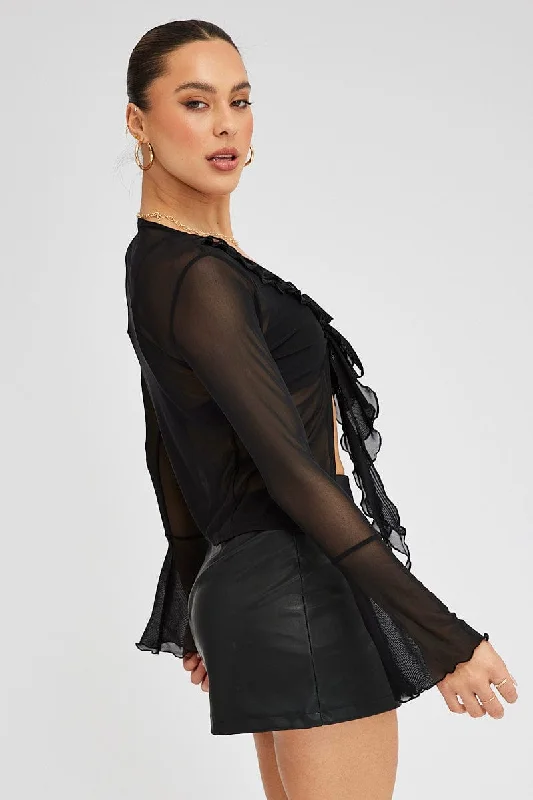 Black Mesh Cardigan Long Sleeve