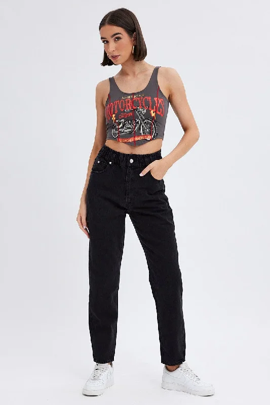 Black Paper Bag Jeans High Waist