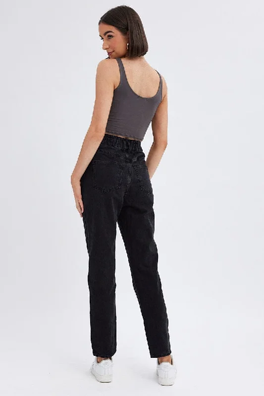 Black Paper Bag Jeans High Waist