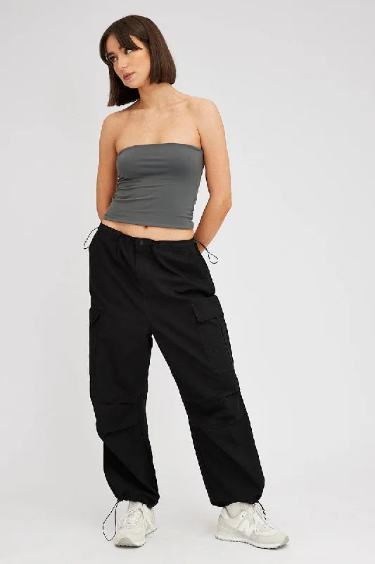 Black Parachute Pants Low Rise