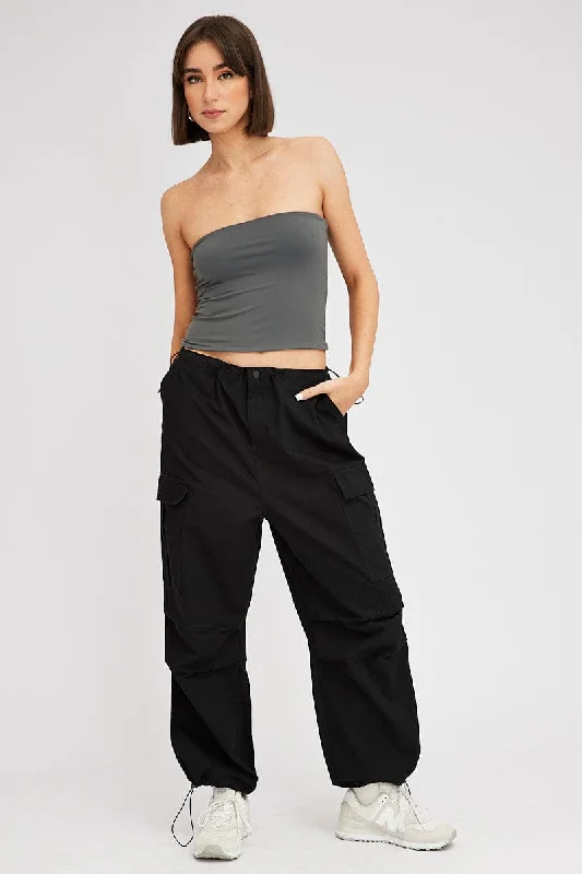 Black Parachute Pants Low Rise