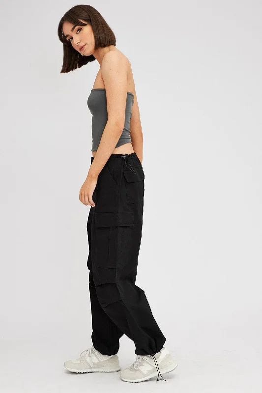 Black Parachute Pants Low Rise