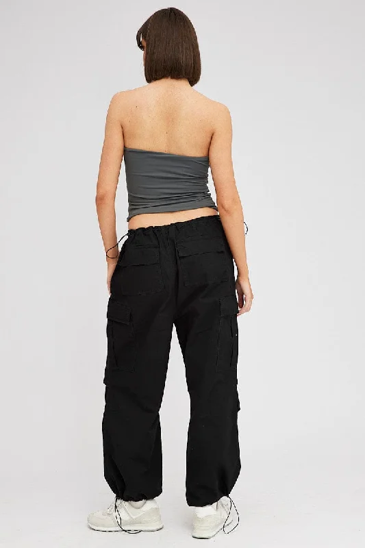 Black Parachute Pants Low Rise