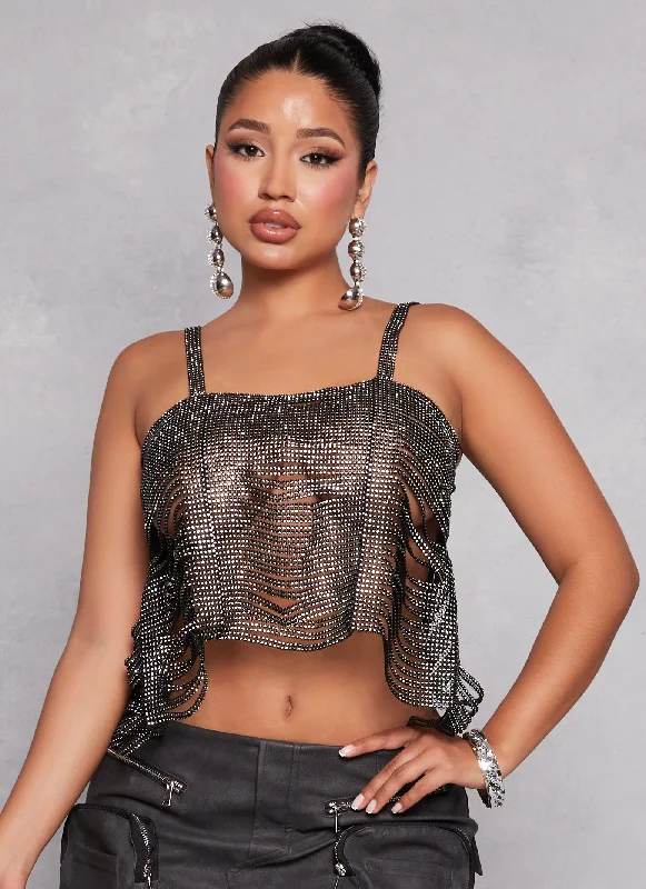 Rhinestone Studded Caged Crop Top