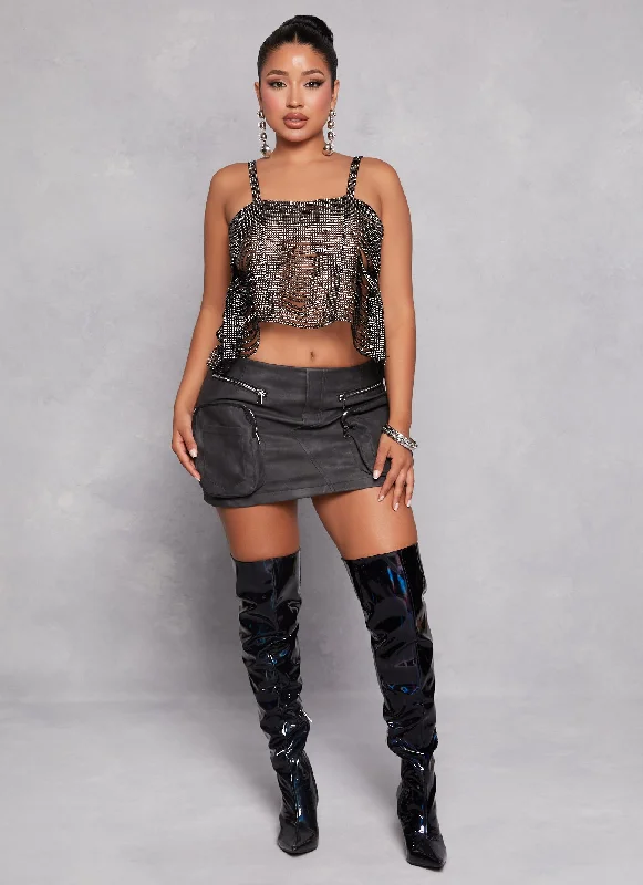 Rhinestone Studded Caged Crop Top