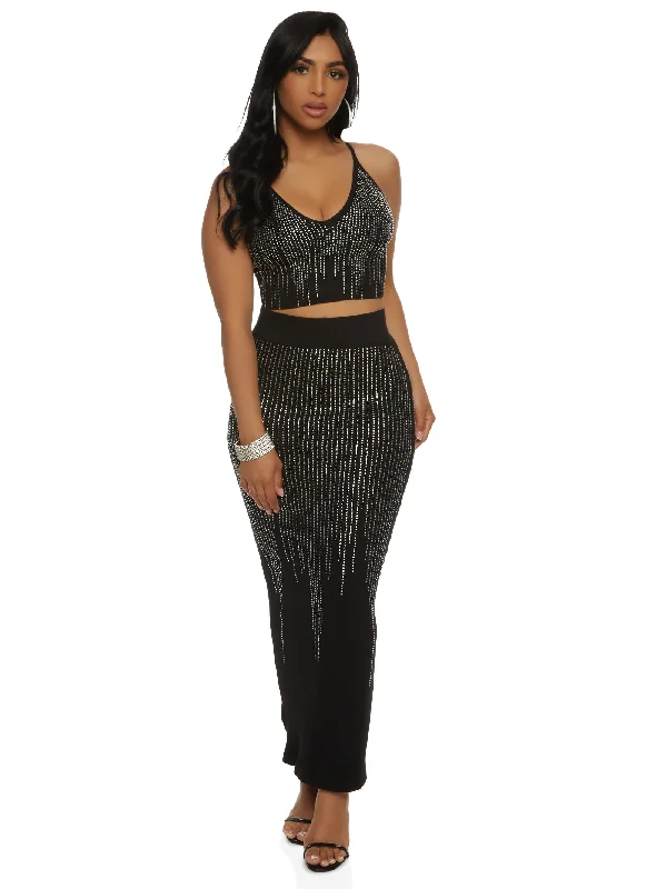 Ribbed Rhinestone Studded Cami