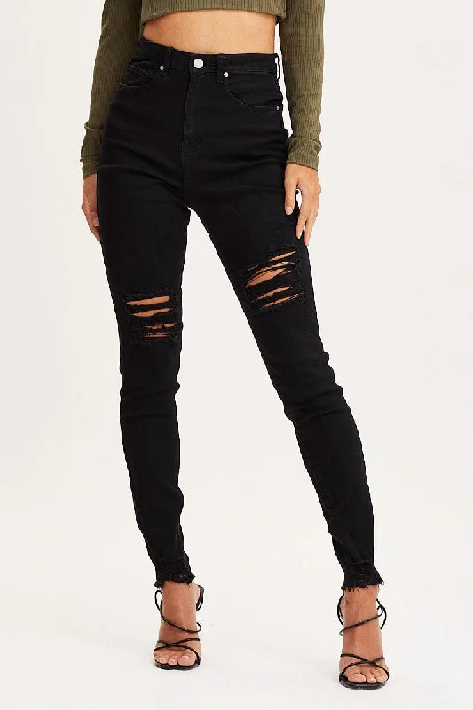 Black Skinny Denim Jeans High Rise