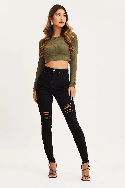 Black Skinny Denim Jeans High Rise