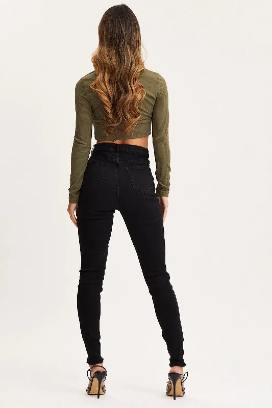 Black Skinny Denim Jeans High Rise