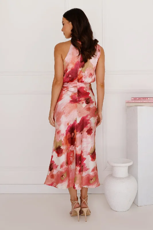 Blossom Trails Satin Maxi Dress Pink