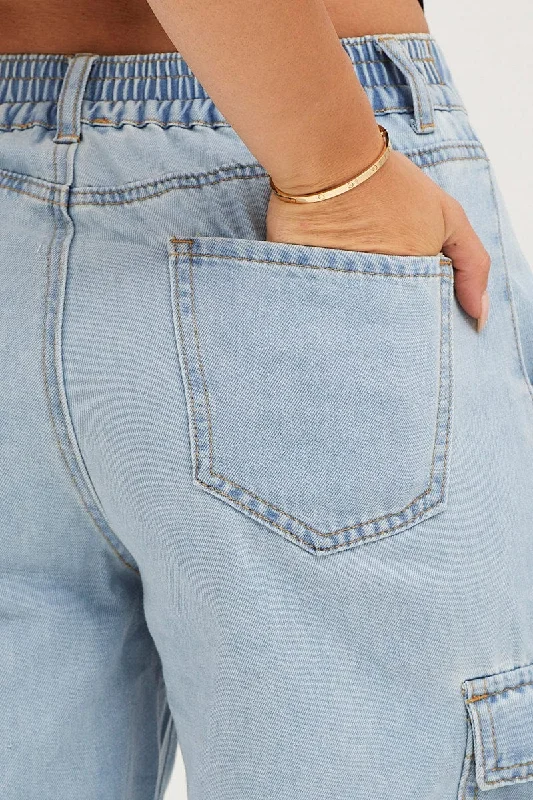 Blue Cargo Jeans High Rise Denim