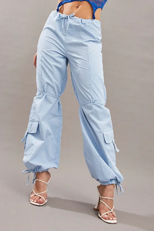 Blue Cargo Parachute Pants Relaxed