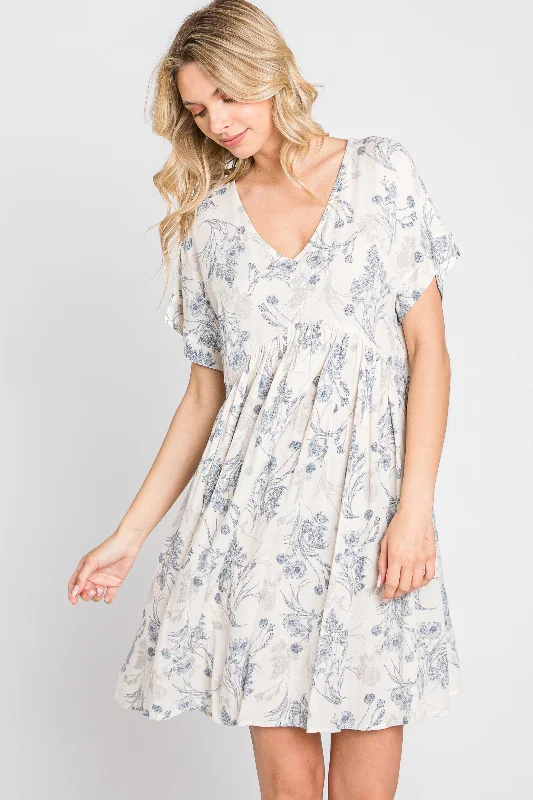 Blue Floral V-Neck Dress