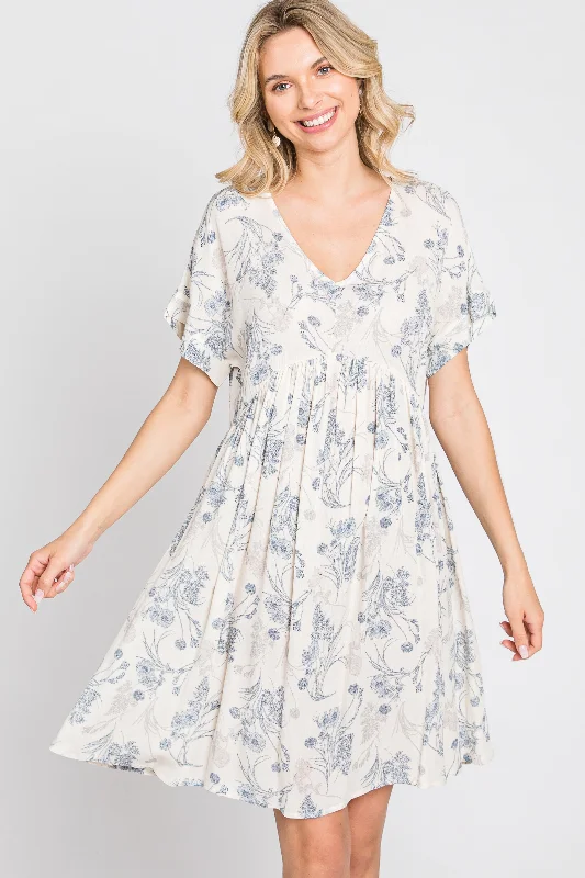 Blue Floral V-Neck Dress