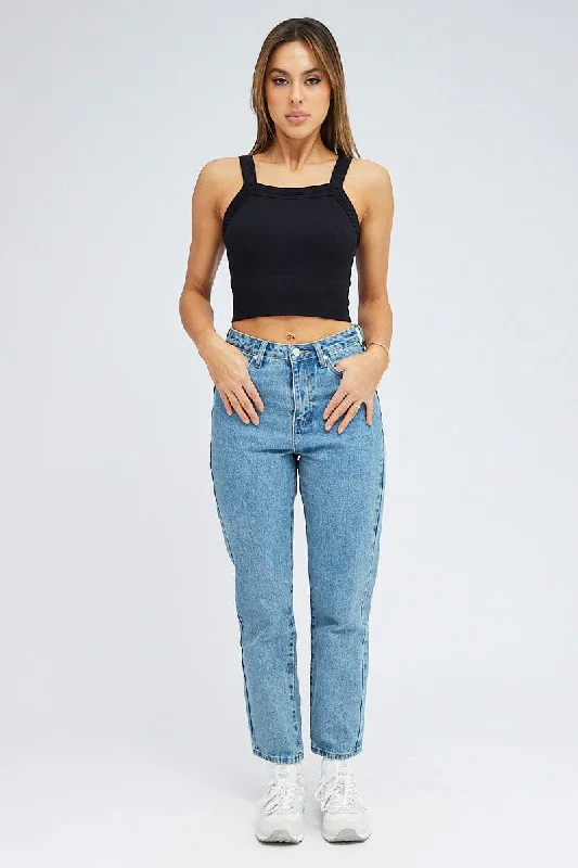 Blue High Rise Mom Jeans