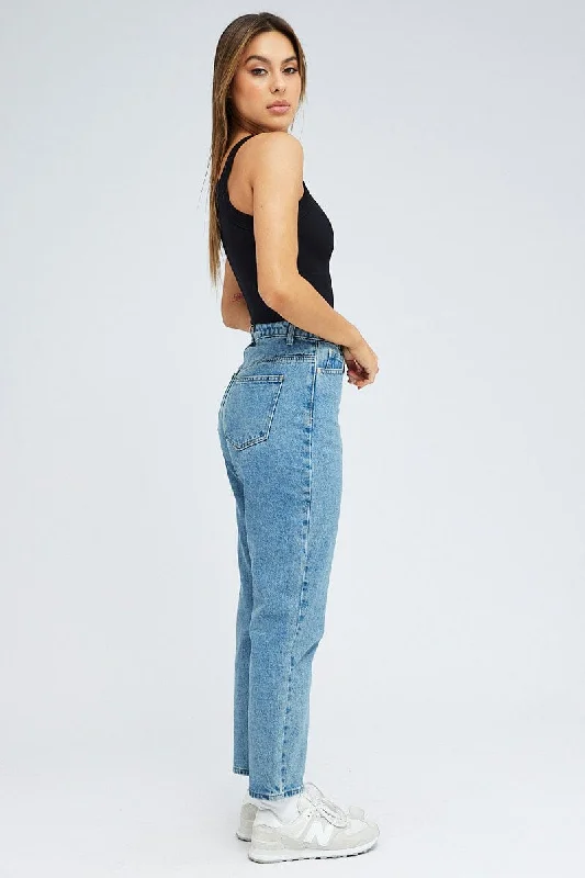 Blue High Rise Mom Jeans