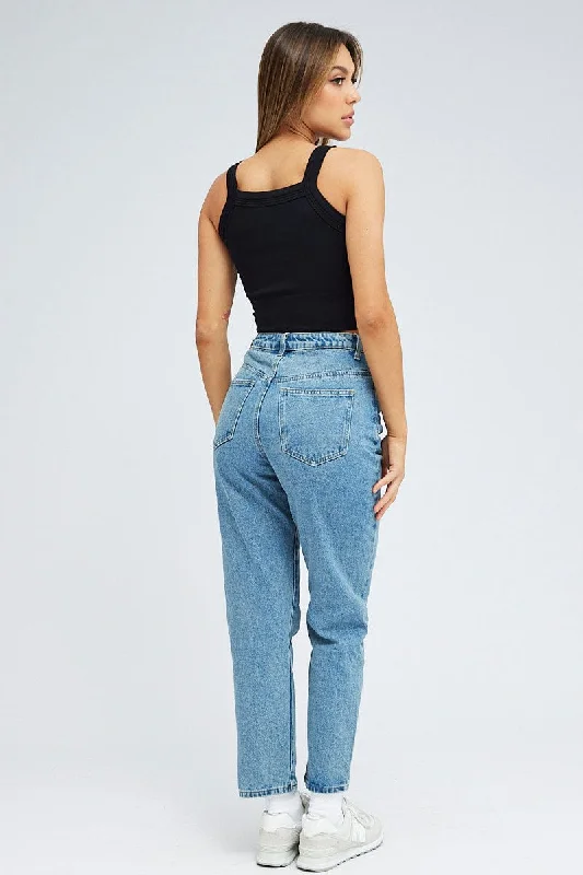 Blue High Rise Mom Jeans