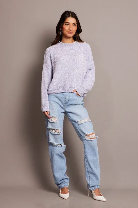 Blue Knit Jumper Long Sleeve Chenille