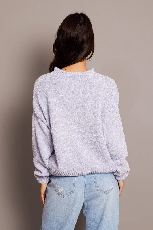 Blue Knit Jumper Long Sleeve Chenille