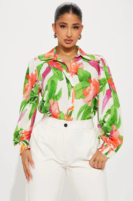 Book A Flight Floral Shirt - Ivory/combo