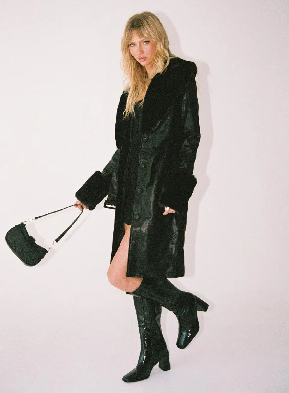 Brooklyn Faux Leather Long Coat Black