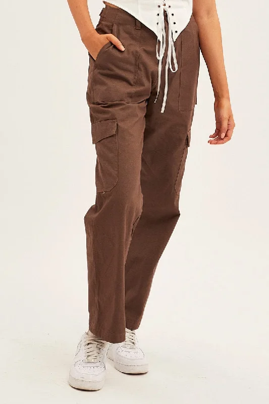 Brown Cargo Pants Mid Rise