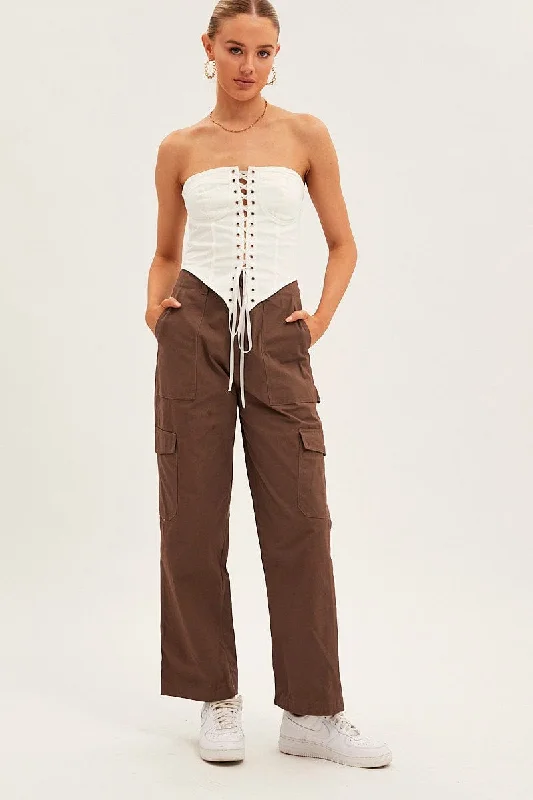 Brown Cargo Pants Mid Rise