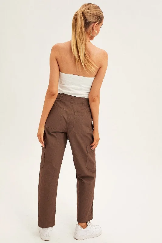 Brown Cargo Pants Mid Rise