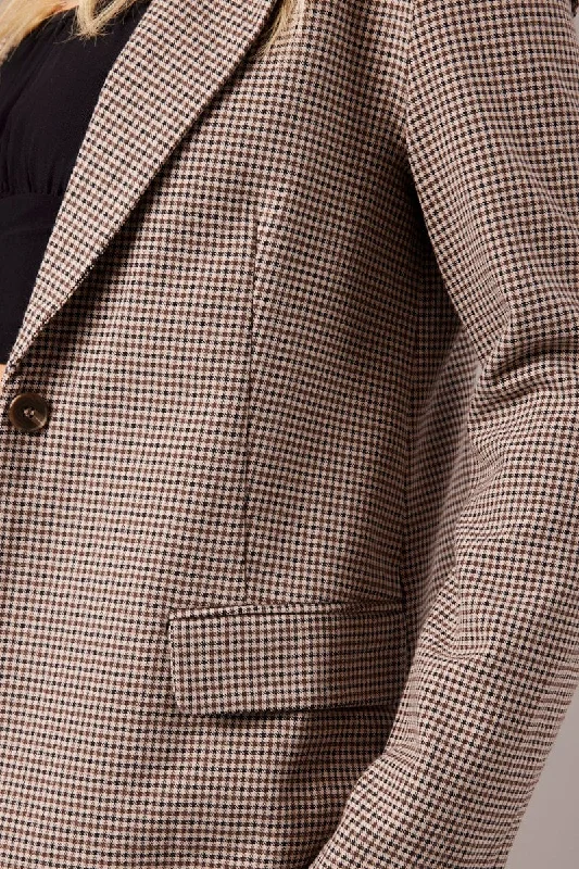 Brown Check Jacket Long Sleeve