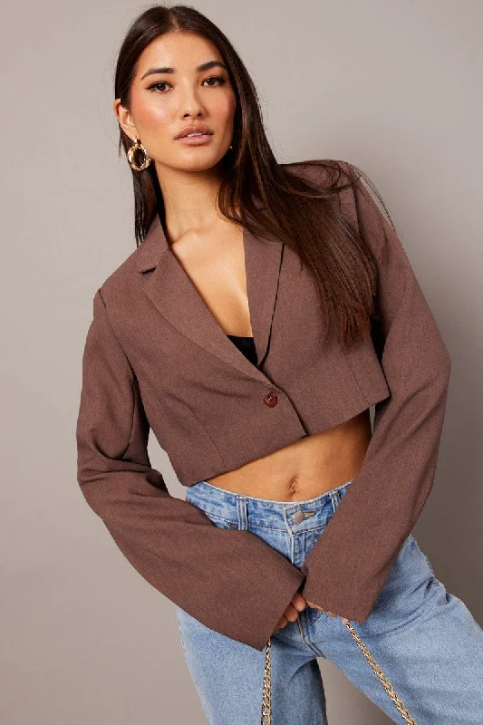 Brown Crop Blazer Jacket