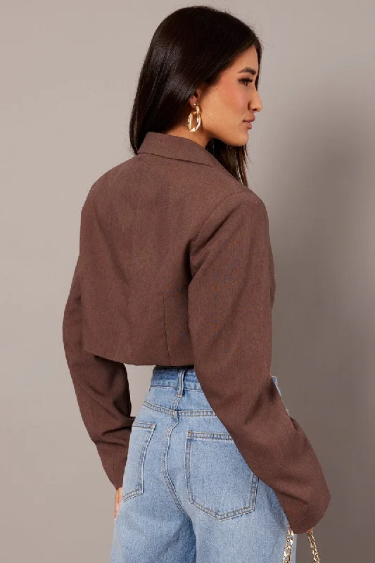 Brown Crop Blazer Jacket