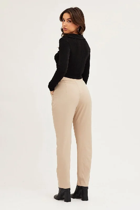 Brown Cropped Pants High Waist Workwear