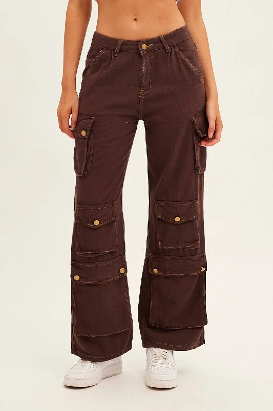 Brown Denim Cargo Jeans