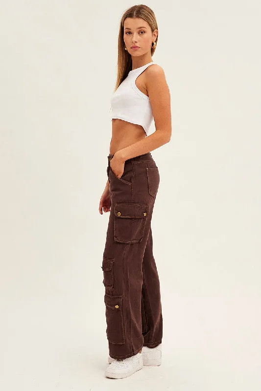 Brown Denim Cargo Jeans