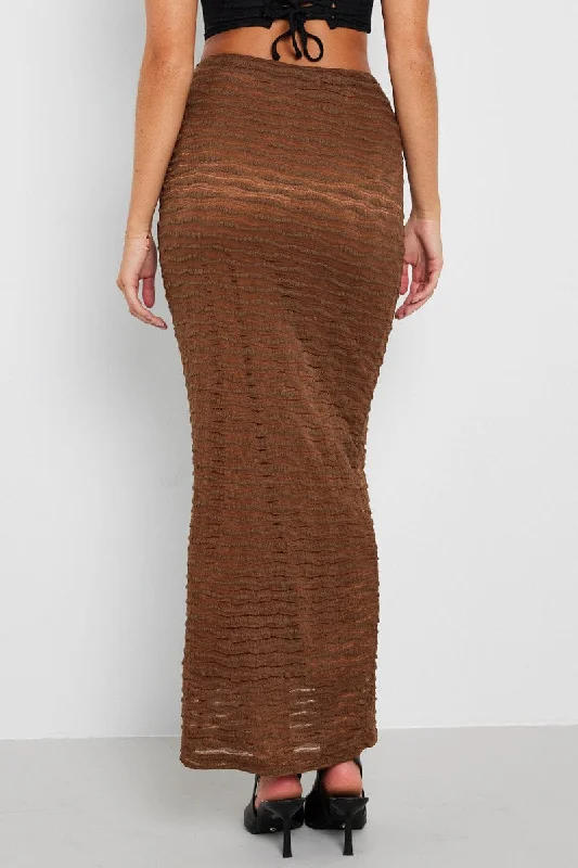 Brown Maxi Skirt High Rise Textured Fabric