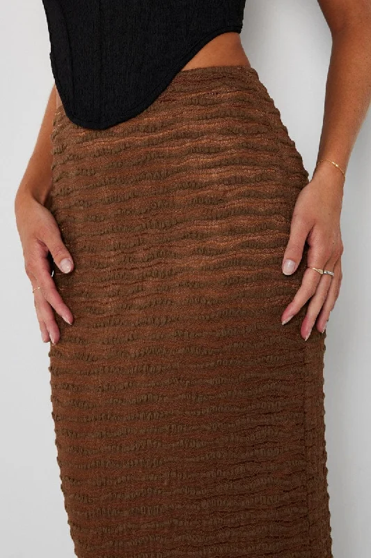 Brown Maxi Skirt High Rise Textured Fabric