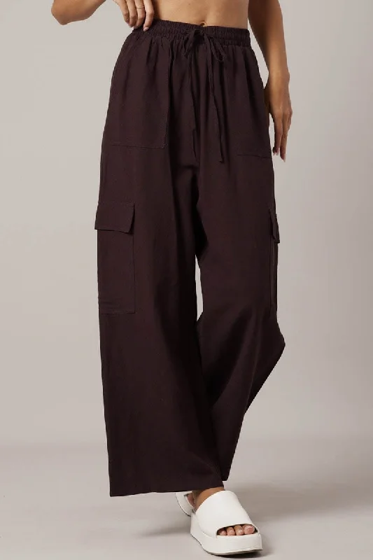 Brown Relaxed Cargo Pant Elasticated Waist