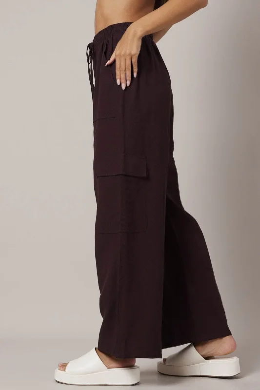 Brown Relaxed Cargo Pant Elasticated Waist