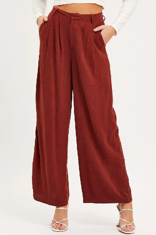 Brown Wide Leg Pants High Rise