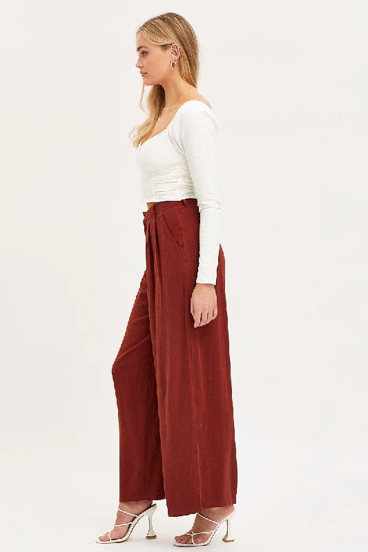 Brown Wide Leg Pants High Rise