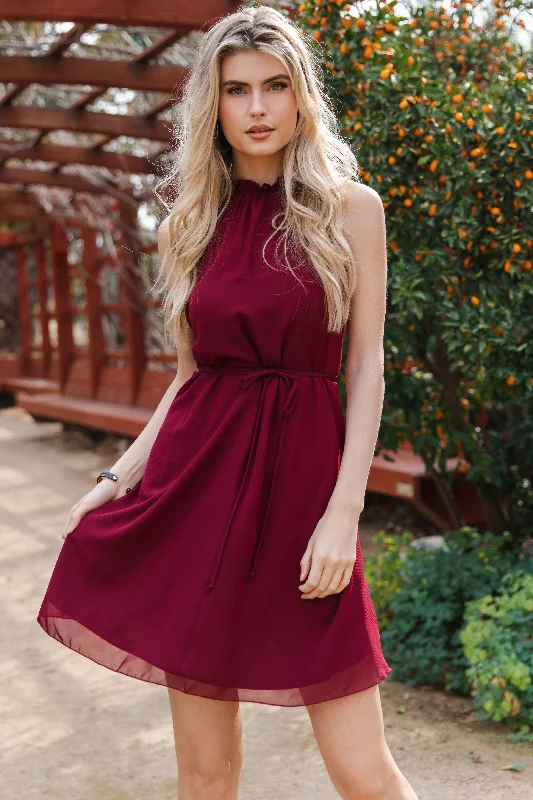 Burgundy Chiffon High Neck Dress