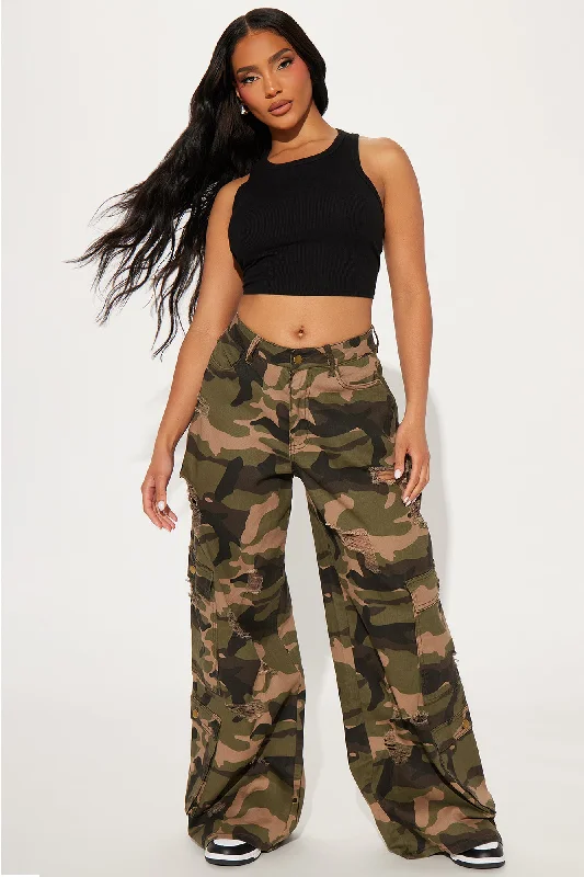 Camelia Camo Wide Leg Cargo Pant - Olive/combo