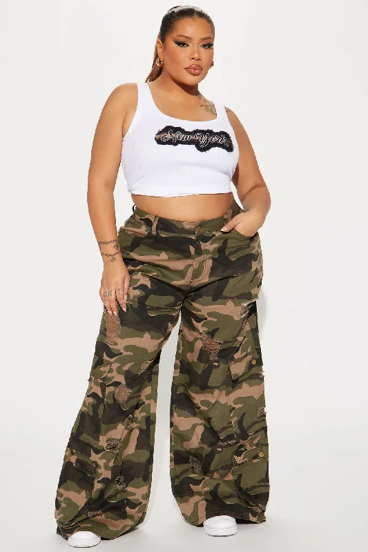 Camelia Camo Wide Leg Cargo Pant - Olive/combo